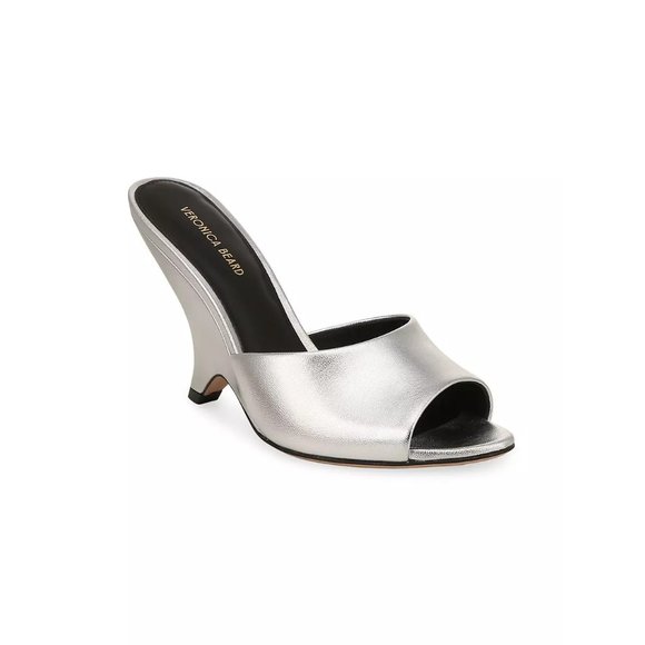 Veronica Beard Mila 70MM Metallic Leather Wedge Sandals in Silver